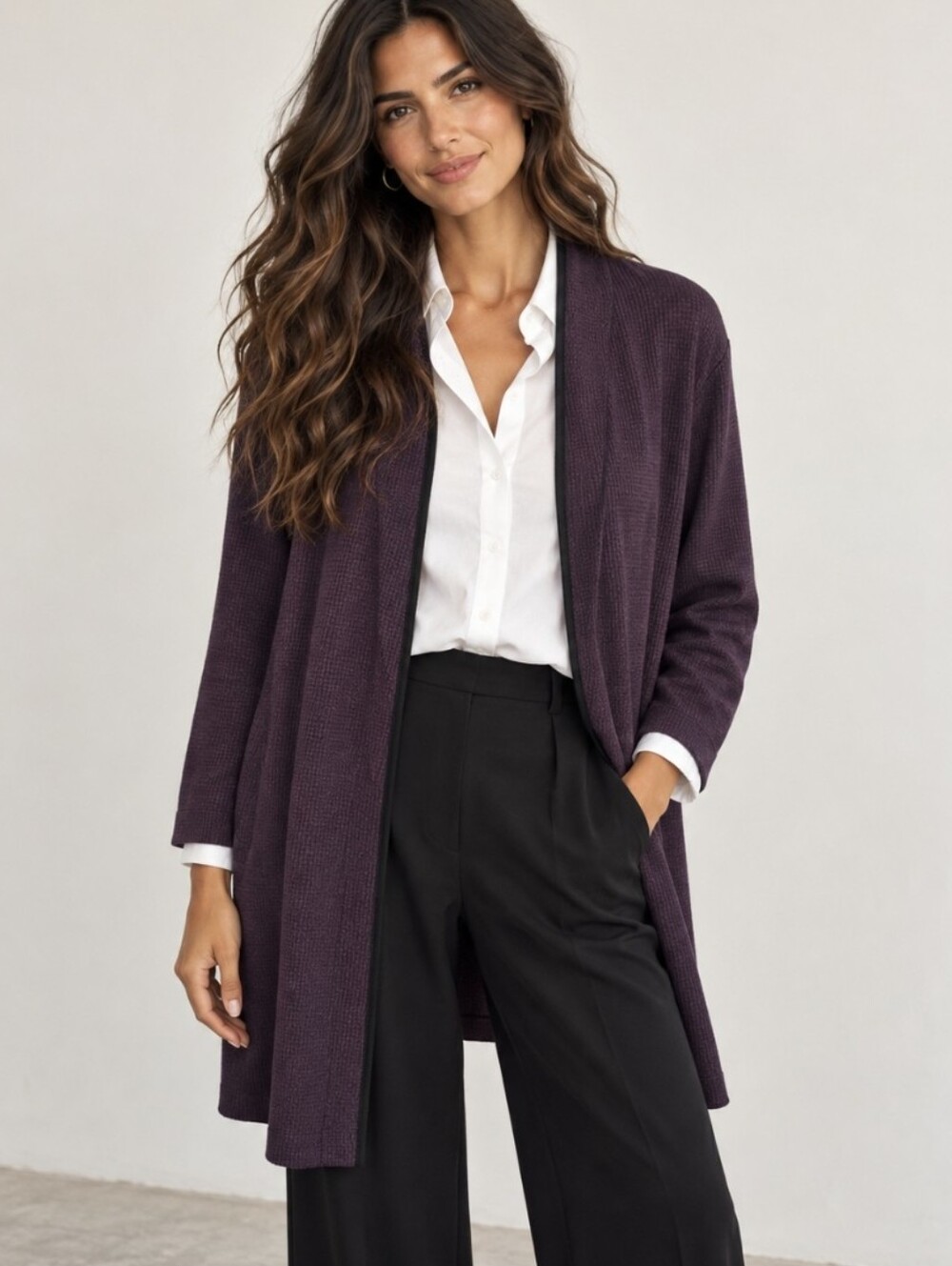 J. Jill Wearever Open Front Cardigan Duster Sweater Black/Aubergine Sz 2X NWT